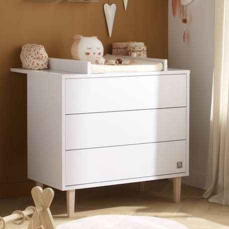 Commode 3 tiroirs pieds bois - paloma Blanc/marron+Marron 3 - vertbaudet enfant 