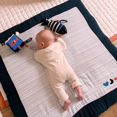 Grand tapis de jeu en double gaze de coton marinière - baby sailor Bleu/blanc 3 - vertbaudet enfant 
