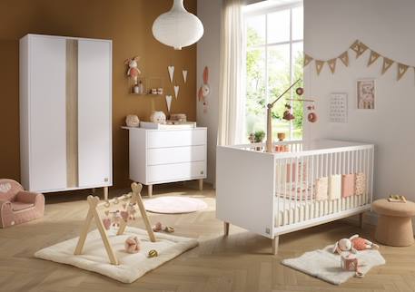 Commode 3 tiroirs pieds bois - paloma Blanc/marron+Marron 6 - vertbaudet enfant 