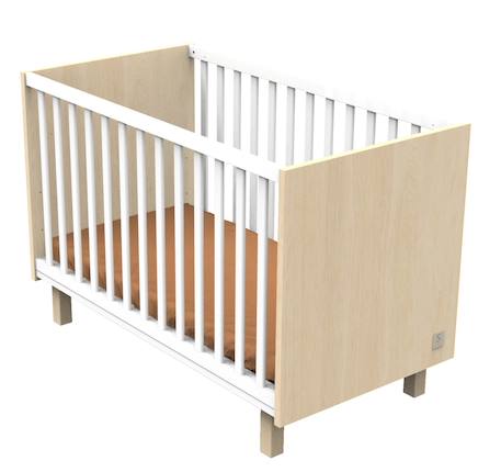 Lit bébé avec pieds décor chêne velours et balustres blancs - nature Marron 1 - vertbaudet enfant 