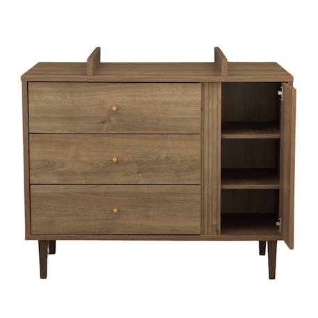 Commode 3 tiroirs et 1 porte avec détail imitation bois texturé et pieds bois - mokka Marron 4 - vertbaudet enfant 