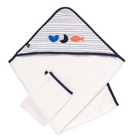 Cape de bain et gant en double gaze de coton et éponge - baby sailor Blanc 1 - vertbaudet enfant 