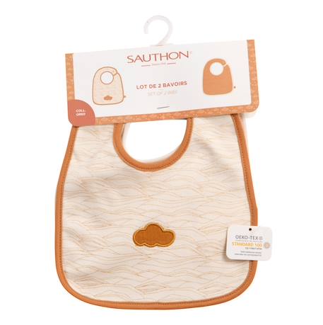 Lot de 2 bavoirs en coton décor nuage - orsino Beige/marron 2 - vertbaudet enfant 