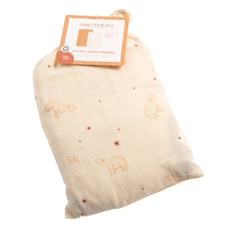 Lot de 2 draps housse en coton bio Beige+Blanc brodé+Blanc étoile+Blanc, noir+Bleu foncé+Jaune+Orange+Rose 3 - vertbaudet enfant 