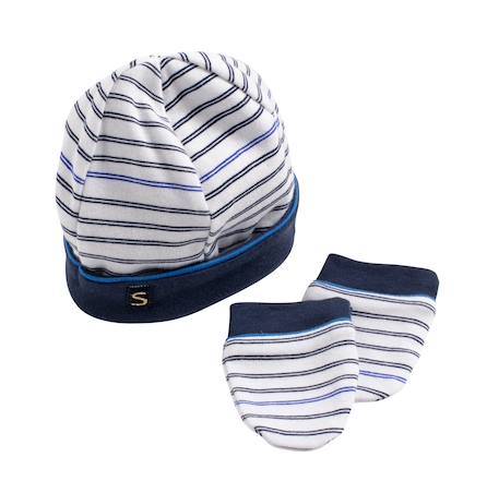 Bonnet et moufles marinière - baby sailor Bleu/blanc 1 - vertbaudet enfant 