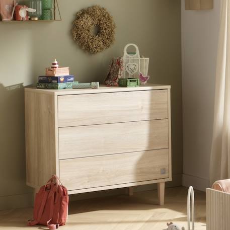 Commode 3 tiroirs pieds bois - paloma Blanc/marron+Marron 12 - vertbaudet enfant 