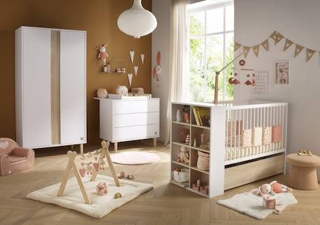 Commode 3 tiroirs pieds bois - paloma Blanc/marron+Marron 5 - vertbaudet enfant 