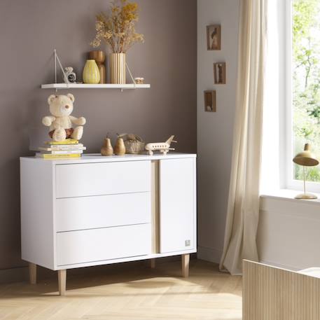 Commode 3 tiroirs et 1 porte pieds bois - paloma Blanc/marron 2 - vertbaudet enfant 