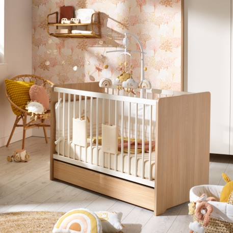 Lit bébé avec têtes de lit arrondies en bois décor chêne miel - vanille Beige+Marron 2 - vertbaudet enfant 