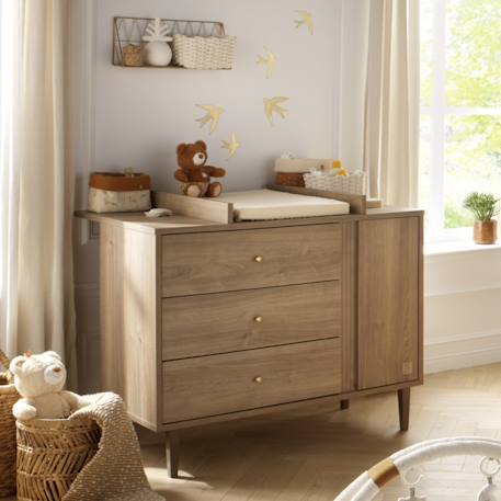 Commode 3 tiroirs et 1 porte avec détail imitation bois texturé et pieds bois - mokka Marron 6 - vertbaudet enfant 