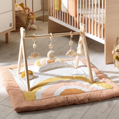 Arche d'éveil bois avec 4 jouets - uni sauge Beige+Rose+Rouge+Vert 2 - vertbaudet enfant 