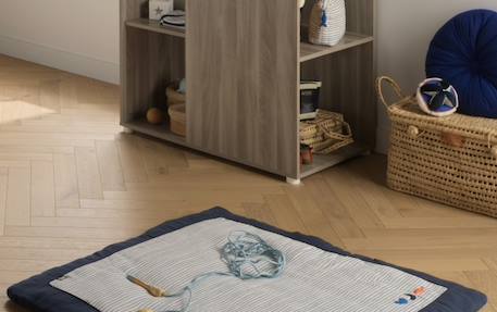 Grand tapis de jeu en double gaze de coton marinière - baby sailor Bleu/blanc 2 - vertbaudet enfant 