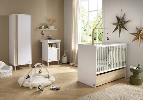 Meuble à langer avec détail imitation bois texturé et pieds bois - paloma Blanc/marron 6 - vertbaudet enfant 