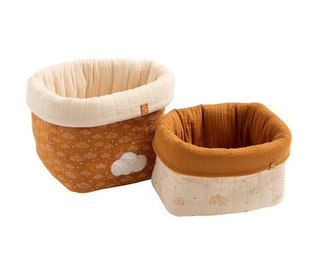 Lot de 2 panières de rangement en double gaze de coton - orsino Marron/beige 1 - vertbaudet enfant 