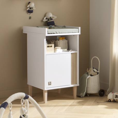 Meuble à langer avec détail imitation bois texturé et pieds bois - paloma Blanc/marron 4 - vertbaudet enfant 