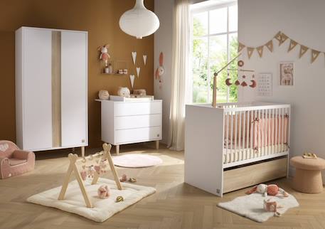Commode 3 tiroirs pieds bois - paloma Blanc/marron+Marron 4 - vertbaudet enfant 