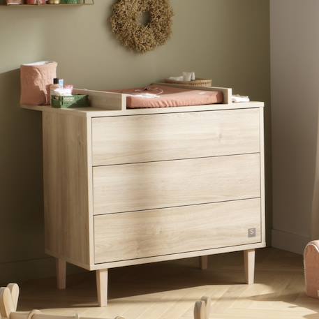 Commode 3 tiroirs pieds bois - paloma Blanc/marron+Marron 11 - vertbaudet enfant 