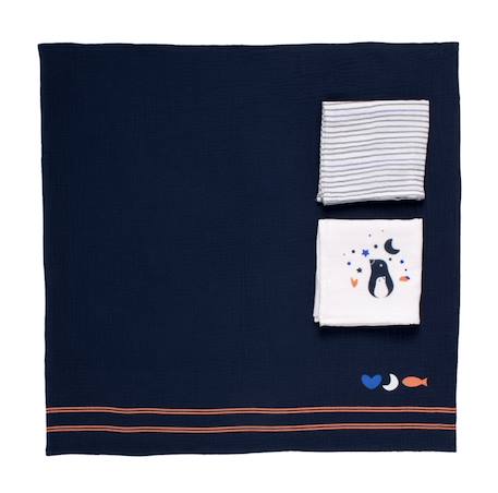 Langes en coton bio boite de 3 - baby sailor Bleu foncé/blanc 1 - vertbaudet enfant 