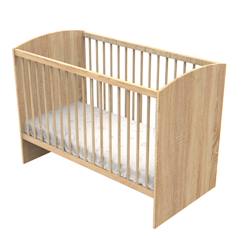 Chambre et rangement-Chambre-Lit bébé, lit enfant-Lit bébé-Lit avec têtes de lit arrondies en bois décor chêne doré - azur