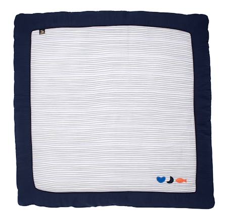Grand tapis de jeu en double gaze de coton marinière - baby sailor Bleu/blanc 1 - vertbaudet enfant 