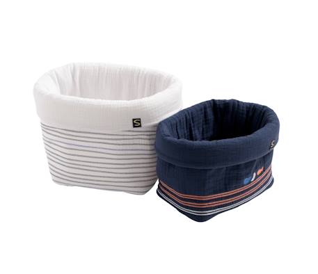 Lot de 2 panières de rangement en double gaze de coton - baby sailor Marron/beige 1 - vertbaudet enfant 