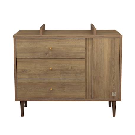 Commode 3 tiroirs et 1 porte avec détail imitation bois texturé et pieds bois - mokka Marron 3 - vertbaudet enfant 