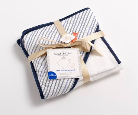 Cape de bain et gant en double gaze de coton et éponge - baby sailor Blanc 2 - vertbaudet enfant 