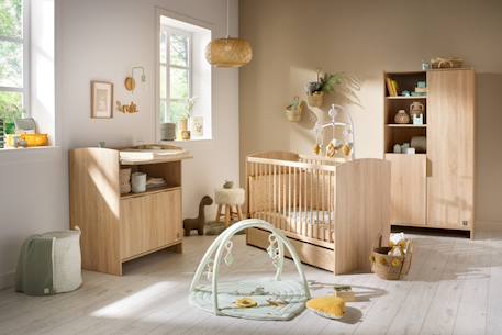 Lit bébé avec têtes de lit arrondies en bois décor chêne doré - azur Marron 3 - vertbaudet enfant 