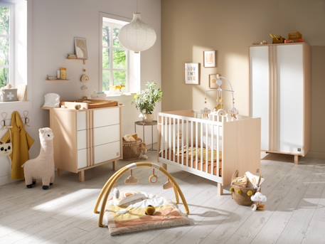 Lit bébé avec pieds décor chêne velours et balustres blancs - nature Marron 3 - vertbaudet enfant 