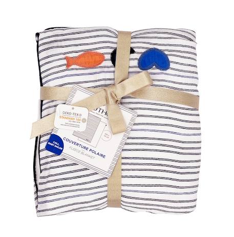 Couverture bébé en gaze de coton et polaire marinière - baby sailor Blanc 1 - vertbaudet enfant 