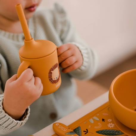 Gobelet en silicone avec poignées et paille animaux Beige+Bleu+Orange+Rose+Vert+Vert paon 12 - vertbaudet enfant 
