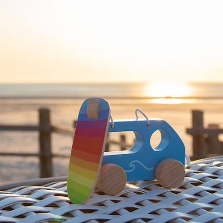 Petit van de surfeur à tirer en bois Bleu 2 - vertbaudet enfant 