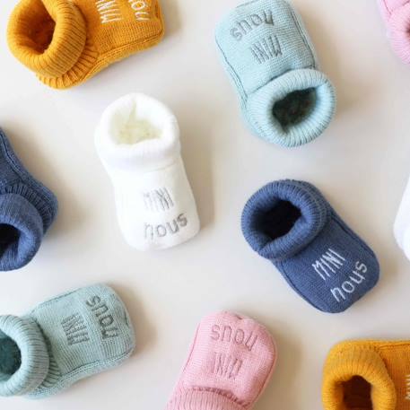 Chaussons naissance - mini nous Beige+Blanc+Bleu marine+Gris+Moutarde+Vert 11 - vertbaudet enfant 