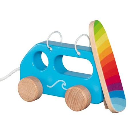 Petit van de surfeur à tirer en bois Bleu 3 - vertbaudet enfant 