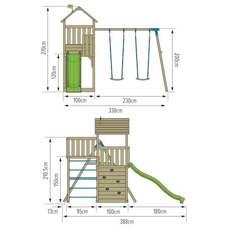 Aire de jeux double plateforme sarriette bois fsc® Marron - bleu - vert 2 - vertbaudet enfant 