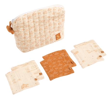 Trousse de toilette en double gaze de coton et carrés éponge - orsino Beige 1 - vertbaudet enfant 