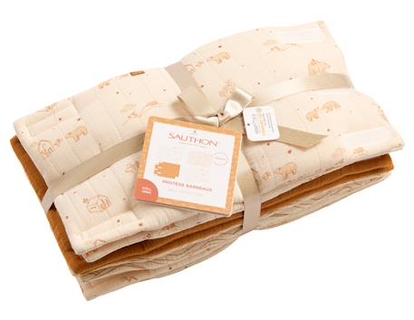 Protections de barreaux de lit en coton Beige+Beige foncé+Bleu/blanc+Ecru léopard+Moutarde+Rose+Rose foncé+Rouge+Vert+Vert tilleul 4 - vertbaudet enfant 