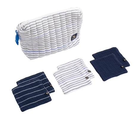 Trousse de toilette en double gaze de coton et carrés éponge - baby sailor Blanc/bleu 1 - vertbaudet enfant 