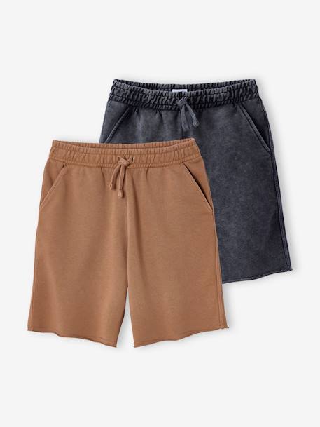 Lot de 2 bermudas effet délavé noix de pécan 1 - vertbaudet enfant 