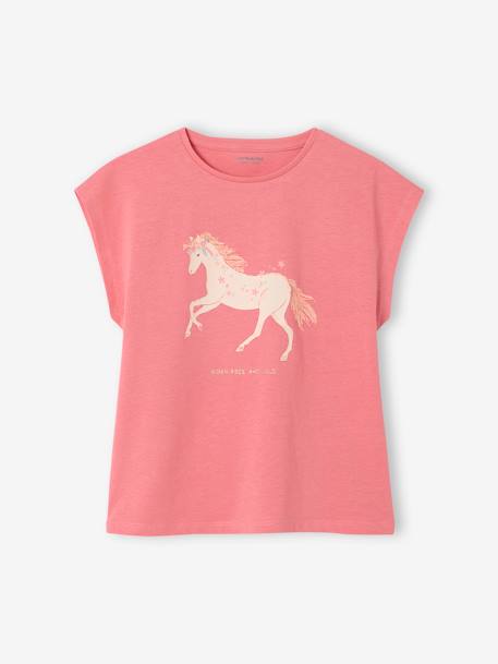 Tee-shirt motif fantaisie fille abricot+bleu grisé+écru+fraise 12 - vertbaudet enfant 