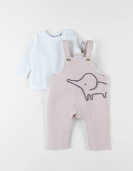 Ensemble salopette + t-shirt éléphant Beige 1 - vertbaudet enfant 