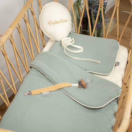 Set berceau couverture et coussin en gaze de coton jeanne Beige+Blanc+Blanc à pois or+Camel+Écru+Gris clair+Rose+Terracotta+Vert de gris 38 - vertbaudet enfant 