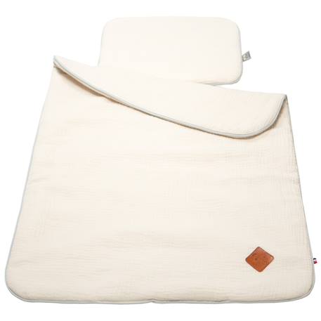 Set berceau couverture et coussin en gaze de coton jeanne Beige+Blanc+Blanc à pois or+Camel+Écru+Gris clair+Rose+Terracotta+Vert de gris 3 - vertbaudet enfant 