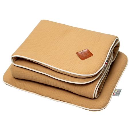 Set berceau couverture et coussin en gaze de coton jeanne Beige+Blanc+Blanc à pois or+Camel+Écru+Gris clair+Rose+Terracotta+Vert de gris 15 - vertbaudet enfant 