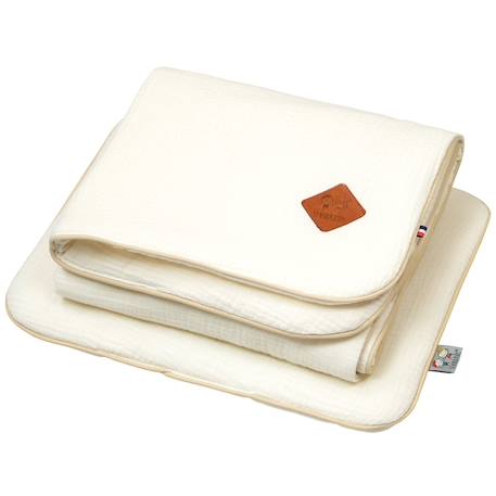 Set berceau couverture et coussin en gaze de coton jeanne Beige+Blanc+Blanc à pois or+Camel+Écru+Gris clair+Rose+Terracotta+Vert de gris 20 - vertbaudet enfant 