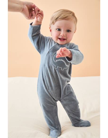 Pyjama en velours côtelé dino Bleu 2 - vertbaudet enfant 