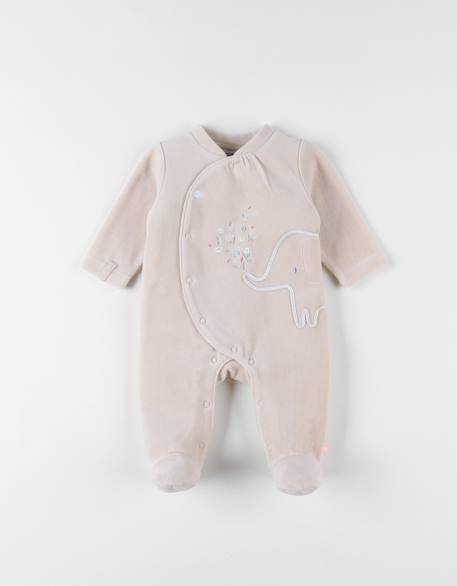 Pyjama en velours côtelé imprimé éléphant Beige 1 - vertbaudet enfant 