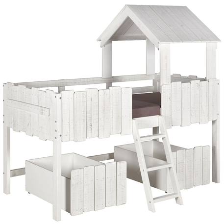 Pack lit cabane mi-hauteur avec tiroirs et matelas donnie bois massif donnie Blanc 1 - vertbaudet enfant 