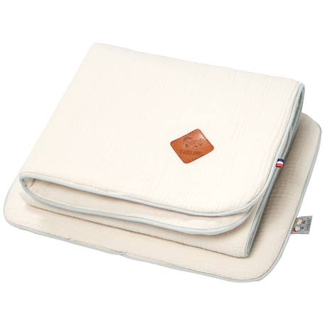 Set berceau couverture et coussin en gaze de coton jeanne Beige+Blanc+Blanc à pois or+Camel+Écru+Gris clair+Rose+Terracotta+Vert de gris 1 - vertbaudet enfant 