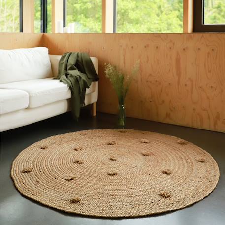 Tapis rond jute avec pompons siska Marron 1 - vertbaudet enfant 